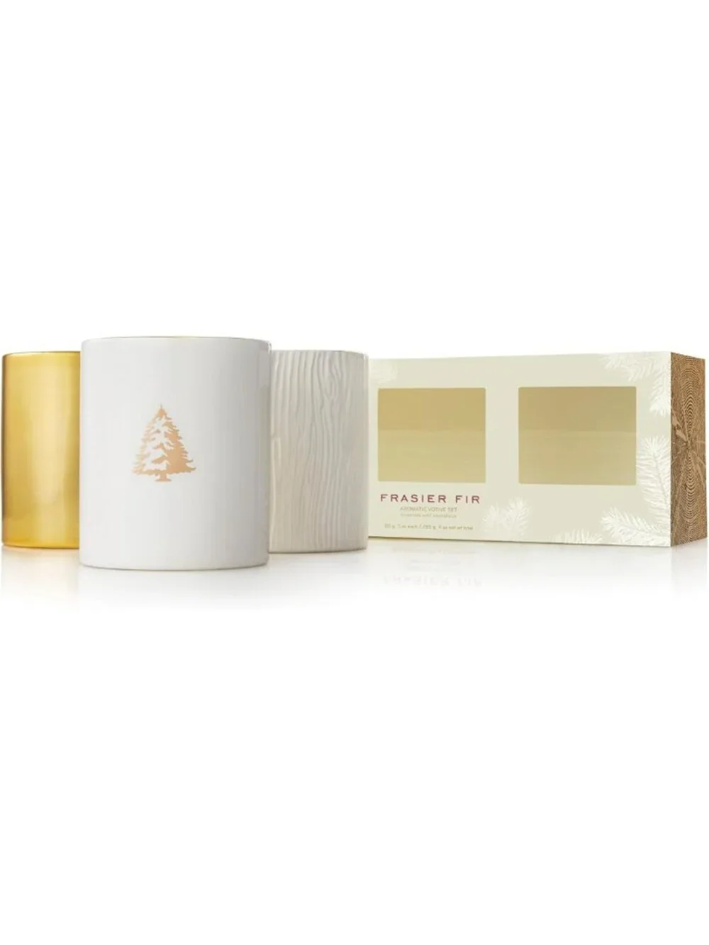 Crisp Just-Cut Forest Fragrance Votive Candles - Holiday Gift Set of 3 - Wood